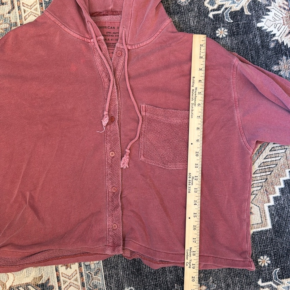 American Eagle Cropped Oversized Button-Up Hoodie Faded Pink/Red Size Large - Picture 10 of 11